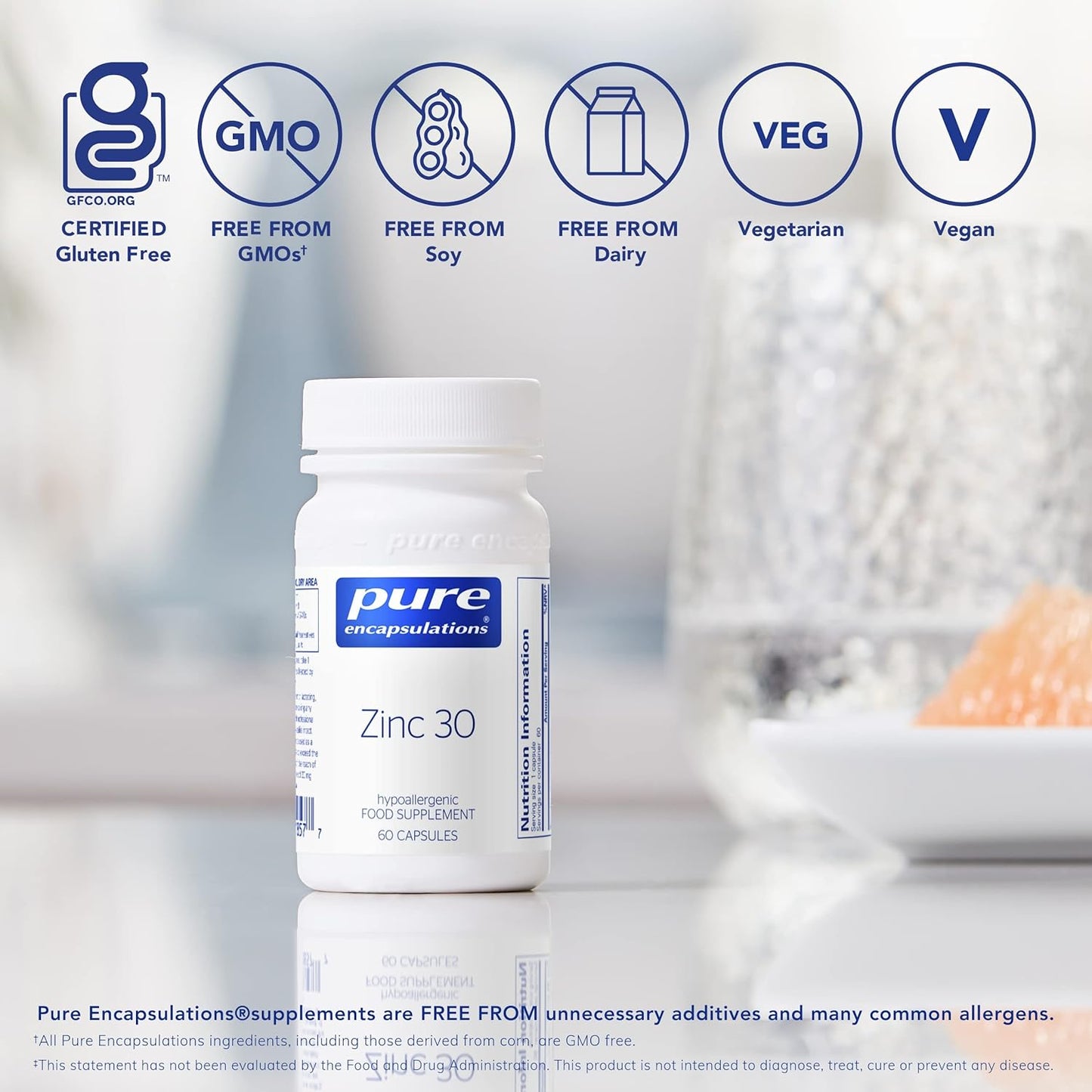 Pure Encapsulations - Zinc 30 - Zinc Picolinate 30mg - Highly Absorbable Hypoallergenic Immune System Supplement - 60, 180 Capsules