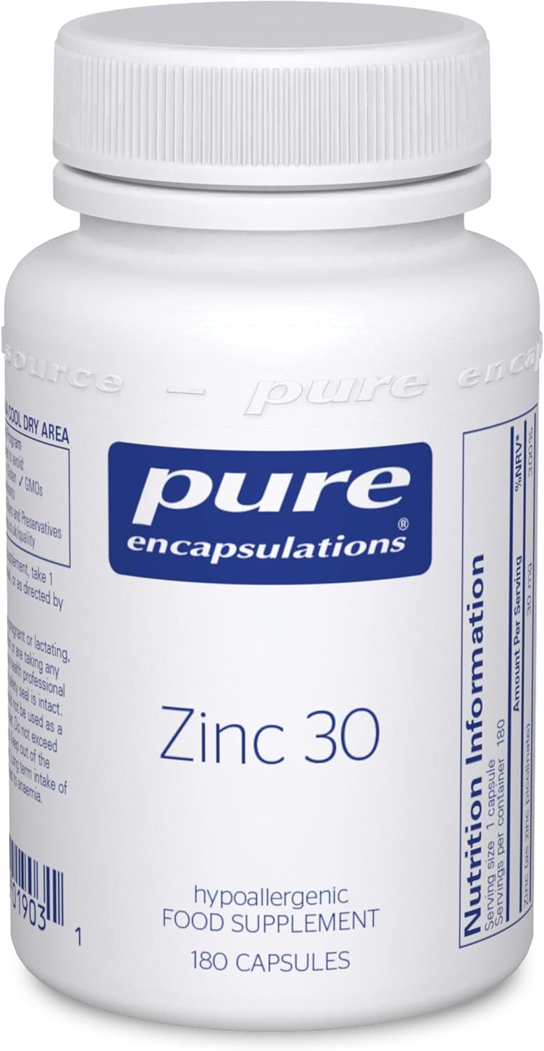 Pure Encapsulations - Zinc 30 - Zinc Picolinate 30mg - Highly Absorbable Hypoallergenic Immune System Supplement - 60, 180 Capsules