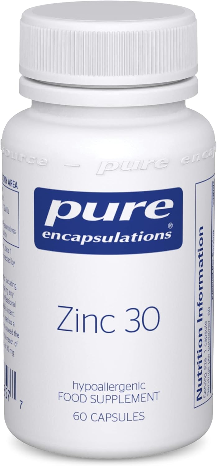 Pure Encapsulations - Zinc 30 - Zinc Picolinate 30mg - Highly Absorbable Hypoallergenic Immune System Supplement - 60, 180 Capsules