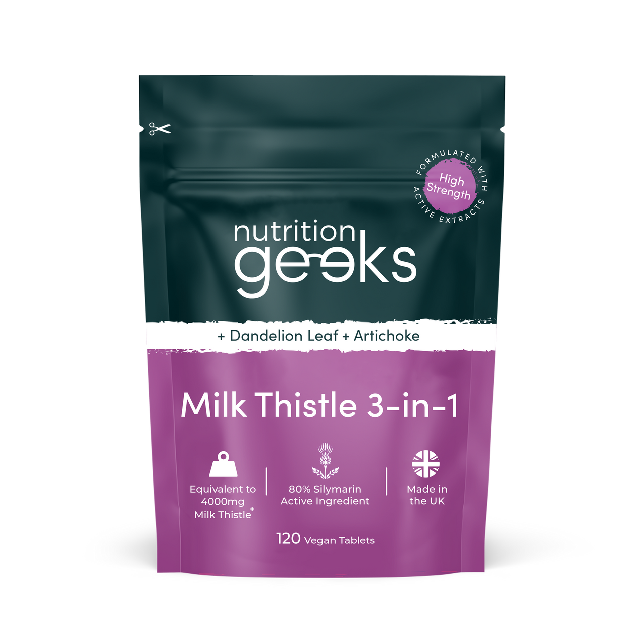 Nutrition Geeks Milk Thistle 3-in-1, 120 vegan tablets